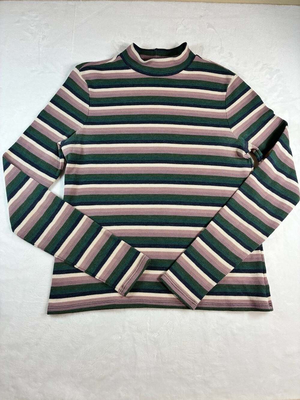 American Eagle Striped Mock Neck Long Sleeve Top Women’sSize M